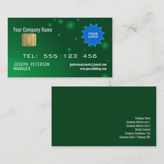 Sparkly Credit Kaart Groen Visitekaartje (Voorkant / Achterkant)