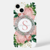 Sparkly Custom Roze Rozen Diamanten Monogram Case-Mate iPhone Case (Achterkant)
