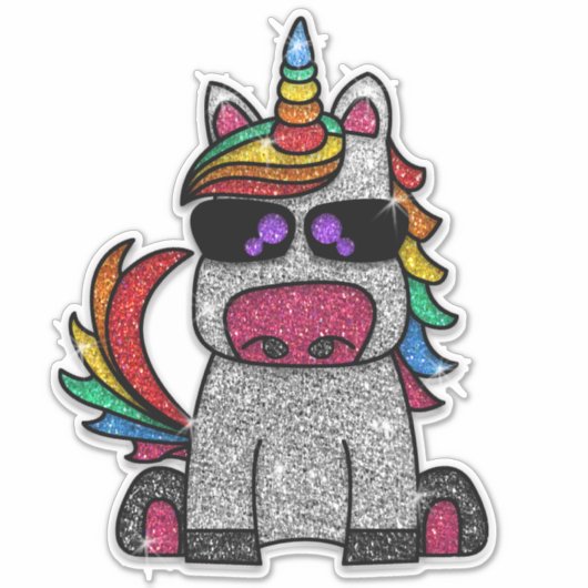 Sparkly Cute Glitter Rainbow Unicorn Sparkle Sticker (Voorkant)