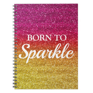 Sparkly Dark Pink & Yellow Glitter Born to Sparkle Notitieboek