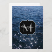 Sparkly Deep Blue Zee Waves Monogram Kaart (Voorkant / Achterkant)