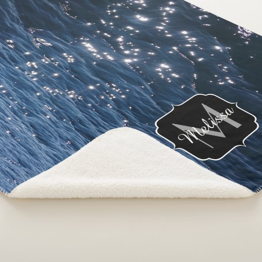 Sparkly Deep Blue Zee Waves Monogram Sherpa Deken (3/4)
