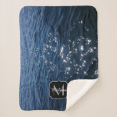 Sparkly Deep Blue Zee Waves Monogram Sherpa Deken (Voorkant)