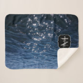 Sparkly Deep Blue Zee Waves Monogram Sherpa Deken (Voorkant (horizontaal))