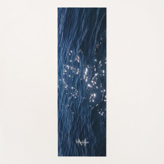 Sparkly Deep Blue Zee Waves Monogram Yogamat (Voorkant)