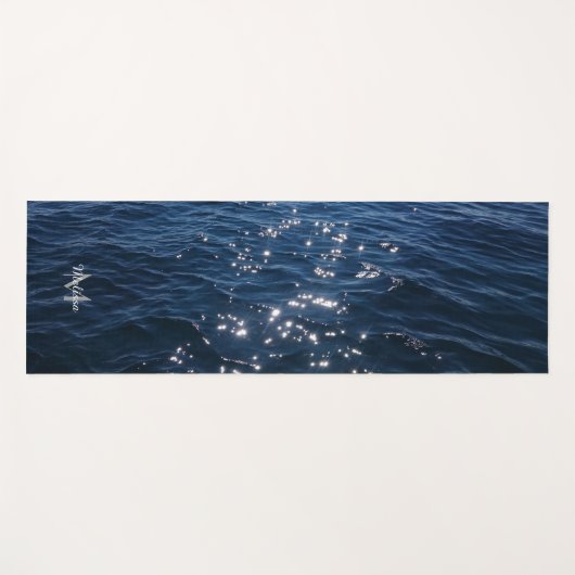Sparkly Deep Blue Zee Waves Monogram Yogamat (Voorkant (horizontaal))