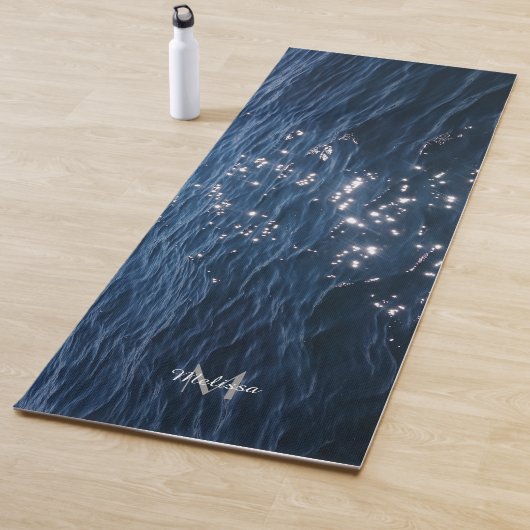 Sparkly Deep Blue Zee Waves Monogram Yogamat (In situ)