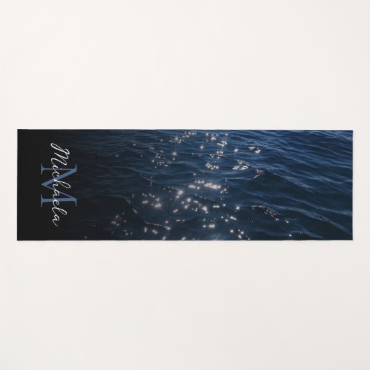 Sparkly Deep Blue Zee Waves Monogram Yogamat (Voorkant (horizontaal))