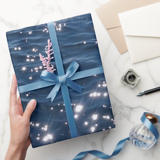 Sparkly Deep Blue Zeeen Waves Cadeaupapier (Geschenken)