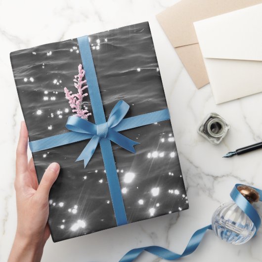 Sparkly Deep Zee Ocean Waves Black White Cadeaupapier (Geschenken)