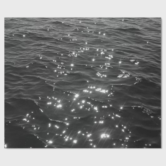 Sparkly Deep Zee Ocean Waves Black White Cadeaupapier (Vlak)