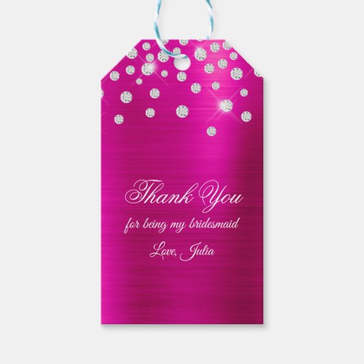 Sparkly Diamond Confetti Fuchsia Folie Hartelijk d Cadeaulabel (Voorkant)