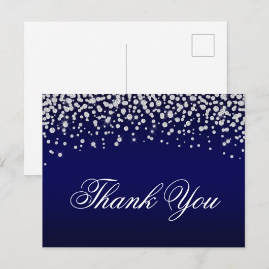 Sparkly Diamond Confetti Navy Blue Ombre bedankt Briefkaart (Voorkant / Achterkant)