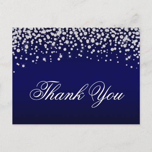Sparkly Diamond Confetti Navy Blue Ombre bedankt Briefkaart (Voorkant)