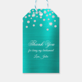 Sparkly Diamond Confetti Turquoise Folie Hartelijk Cadeaulabel