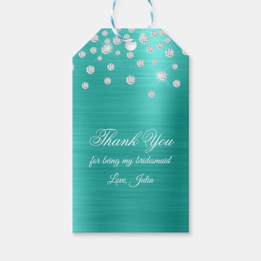 Sparkly Diamond Confetti Turquoise Folie Hartelijk Cadeaulabel (Voorkant)