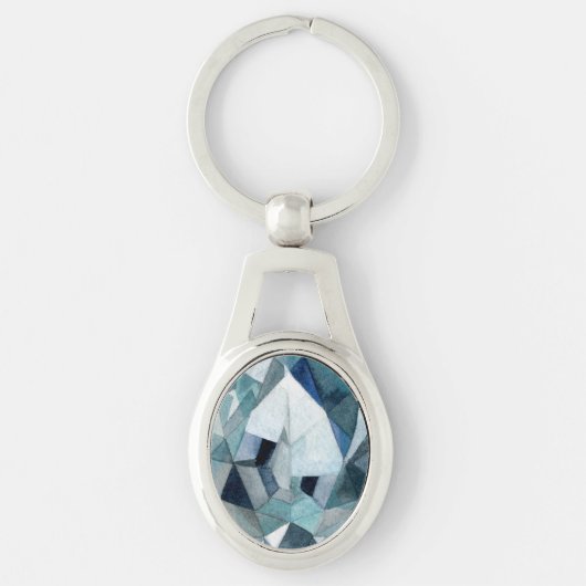 Sparkly Diamond Cut Blue Grey Design Sleutelhanger (Voorkant)