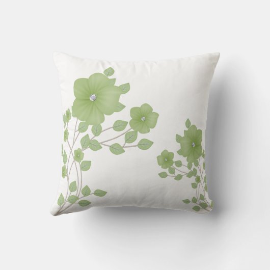 Sparkly Diamond Gem Groene Bloemen Kussen (Achterkant)