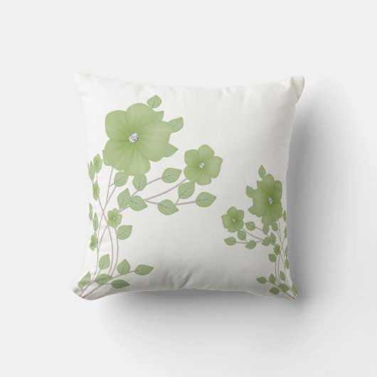Sparkly Diamond Gem Groene Bloemen Kussen (Voorkant)