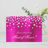 Sparkly Diamond Hot Pink Folie Maid of Honor Kaart (Staand voorkant)