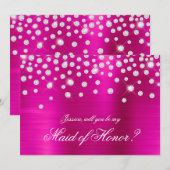 Sparkly Diamond Hot Pink Folie Maid of Honor Kaart (Voorkant / Achterkant)