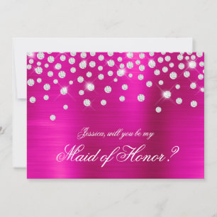 Sparkly Diamond Hot Pink Folie Maid of Honor Kaart