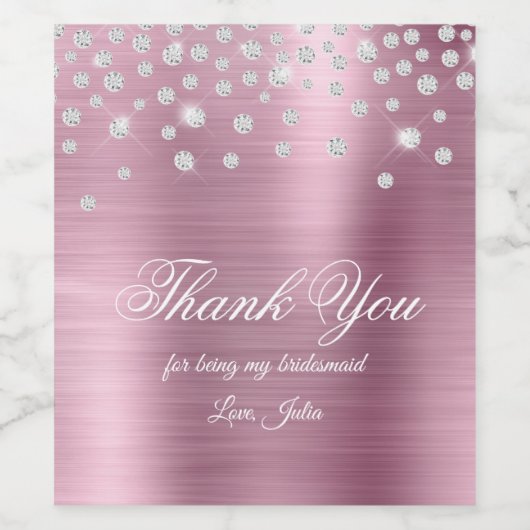 Sparkly Diamond Pink Satin Folie Hartelijk dank Wijn Etiket (Enkel label)