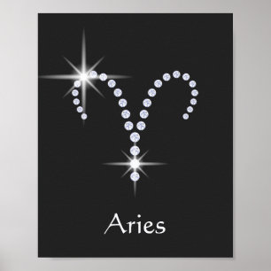 Sparkly Diamonds Aries Zodiac Symbol Poster