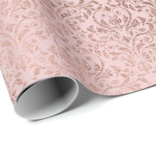 Sparkly Diamonds Blush Damask Pink Rose Gold Cadeaupapier