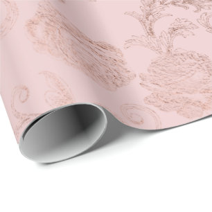 Sparkly Diamonds Blush Damask Pink Rose Gold Cadeaupapier