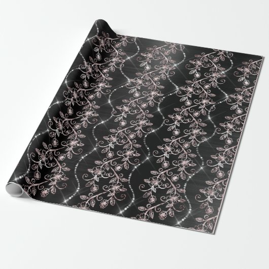 Sparkly Diamonds Blush Pearl Black Roze Gold Cadeaupapier (Uitgerold)