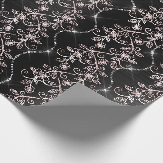 Sparkly Diamonds Blush Pearl Black Roze Gold Cadeaupapier (Hoek)