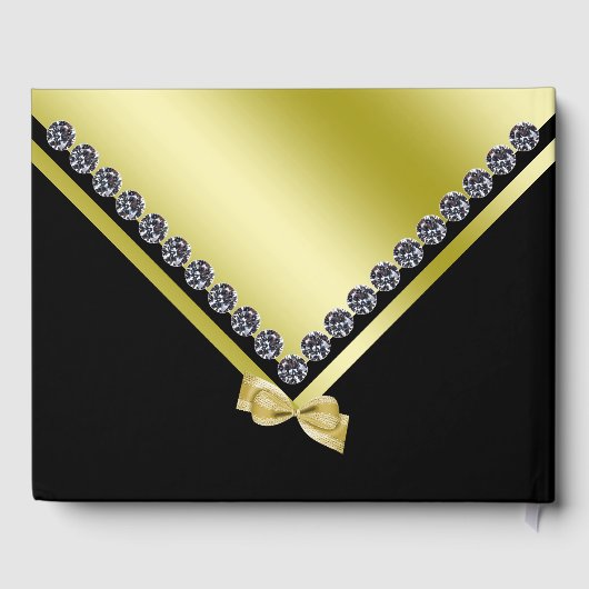 Sparkly Diamonds & Gold Bow 70e verjaardag Gastenboek (Achterkant)
