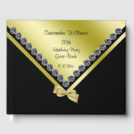 Sparkly Diamonds & Gold Bow 70e verjaardag Gastenboek