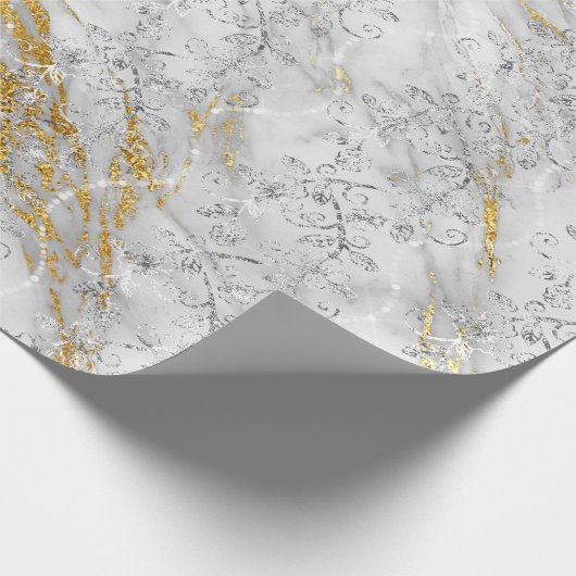 Sparkly Diamonds Marble Gold White Grey Cadeaupapier (Hoek)