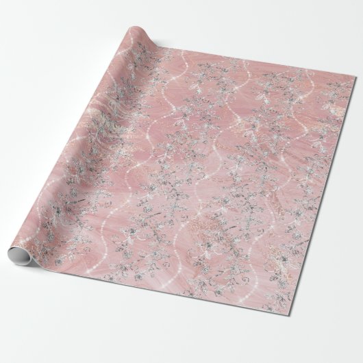 Sparkly Diamonds Marble Silver Pink Gold Cadeaupapier (Uitgerold)