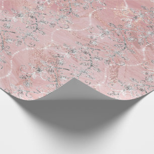 Sparkly Diamonds Marble Silver Pink Gold Cadeaupapier