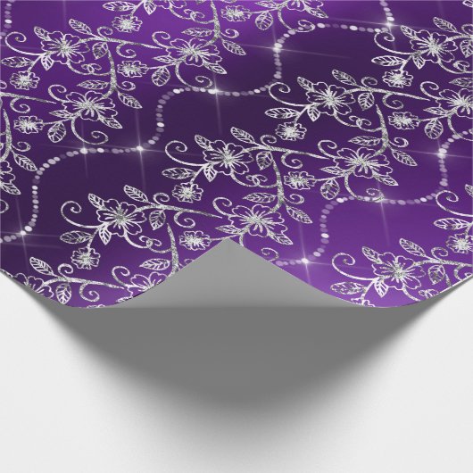 Sparkly Diamonds Paarse Plum Wit Grijs Cadeaupapier (Hoek)