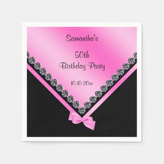 Sparkly Diamonds & Pink Bow 50e verjaardag Servetten (Voorkant)