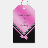 Sparkly Diamonds & Pink Bow 70e verjaardag Cadeaulabel (Achterkant)