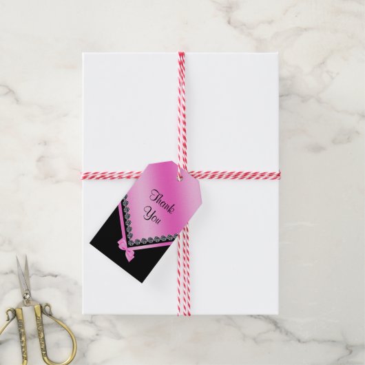 Sparkly Diamonds & Pink Bow 70e verjaardag Cadeaulabel (Met Touw)