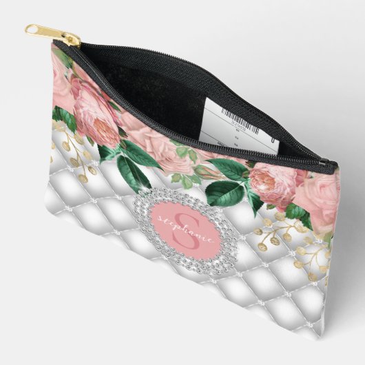 Sparkly Diamonds Pink Roses Monogram Etui (Open)