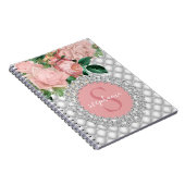 Sparkly Diamonds Pink Roses Monogram Notitieboek (Rechterzijde)