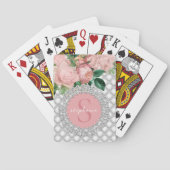 Sparkly Diamonds Pink Roses Monogram Pokerkaarten (Achterkant)
