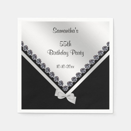Sparkly Diamonds & Silver Bow 55e verjaardag Servetten (Voorkant)