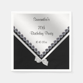 Sparkly Diamonds & Silver Bow 70e verjaardag Servet