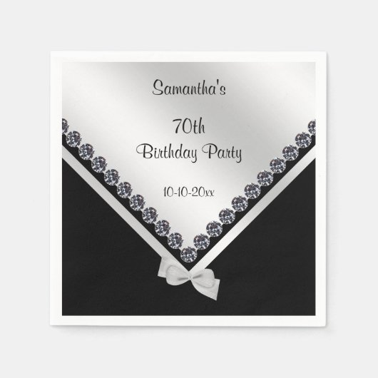Sparkly Diamonds & Silver Bow 70e verjaardag Servet (Voorkant)