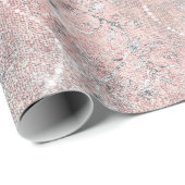 Sparkly Diamonds Silver Floral Pink Grey Brush Cadeaupapier (Rol Hoek)