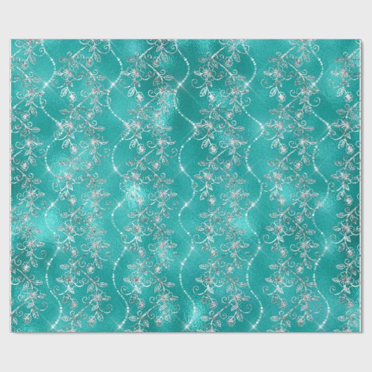 Sparkly Diamonds Silver Grey Blauwgroen Tiffany Gl Cadeaupapier (Vlak)