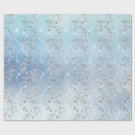 Sparkly Diamonds Silver Grey Blue Glass Cadeaupapier (Vlak)